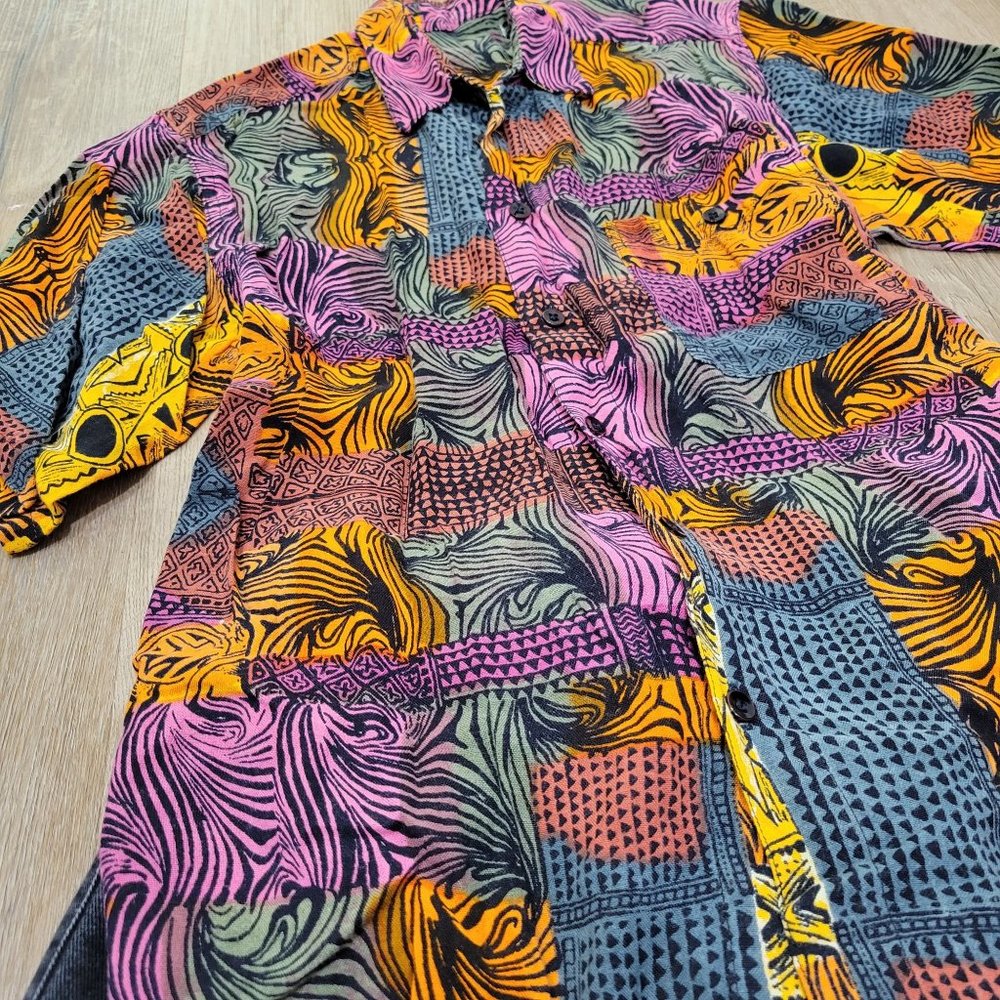 Vintage Button Down Trendy Patterned Top - image 2